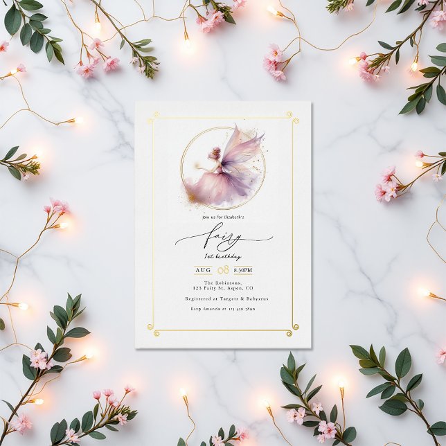 Fairy First 1st Birthday Party Foil Invitation (Fairy First 1st Birthday Party Foil Invitation)