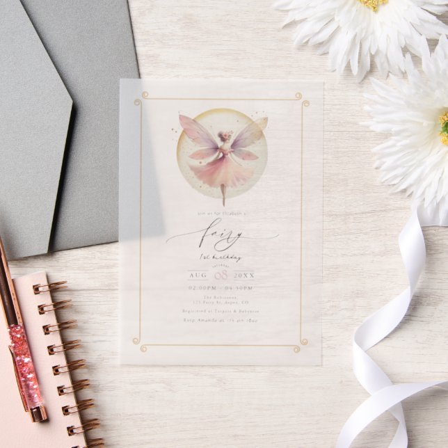 Fairy First 1st Birthday Party Vellum Invitations (Wedding)