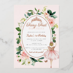 Fairy First 1st Birthday Rose Gold Foil Invitation