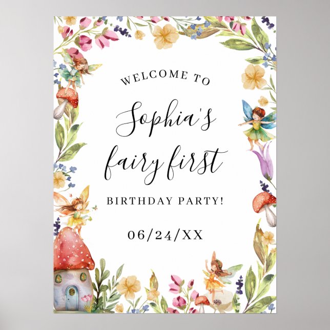 Fairy First 1st Birthday Sign Welcome (Front)