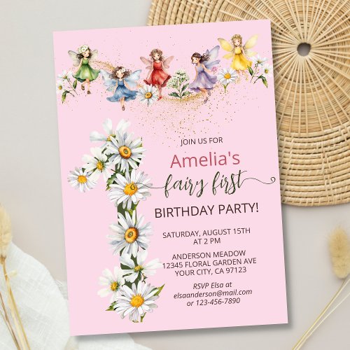 Fairy First 1st Colorful Magical Cute Birthday Invitation