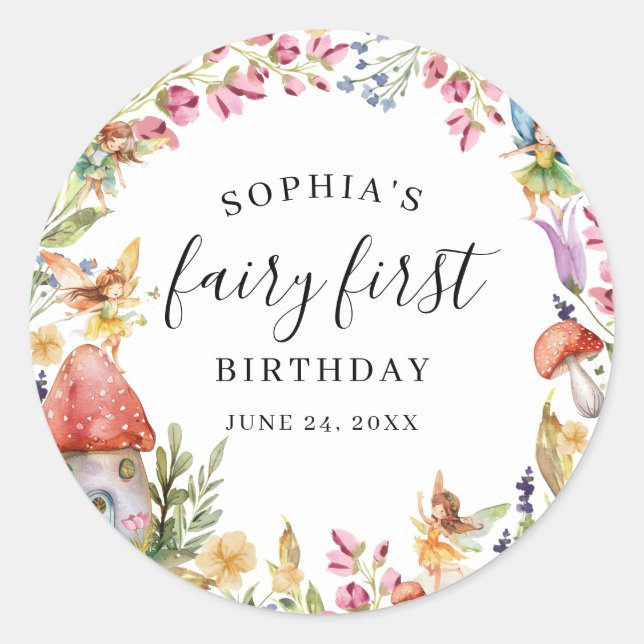 Fairy First Birthday 1st Birthday Classic Round Sticker (Front)