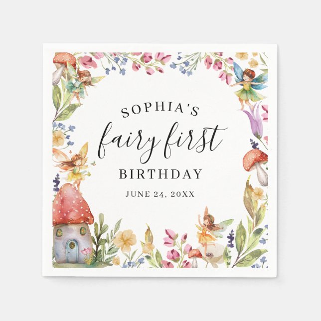 Fairy First Birthday 1st Birthday Paper Napkin (Front)