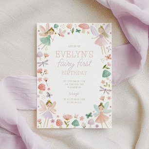 Fairy First Birthday 1st Green Girls Invitation
