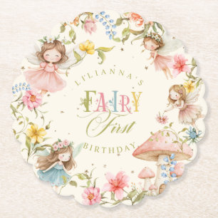 Fairy First Birthday Colorful Bright Wildflower Paper Coaster