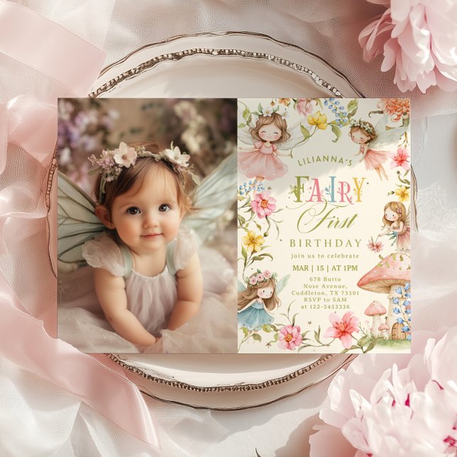 Fairy First Birthday Colorful Enchanted Photo Invitation (Creator Uploaded)