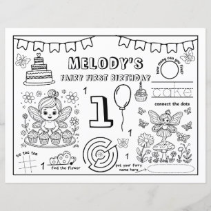 Fairy First Birthday Coloring Page Paper Sheet