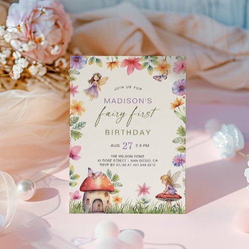 Fairy First Birthday Enchanted Forest Floral Girl 