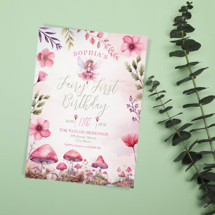 Fairy First Birthday Enchanted Forest Mushroom Invitation