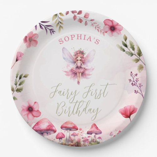 Fairy First Birthday Enchanted Forest Mushroom Paper Plates