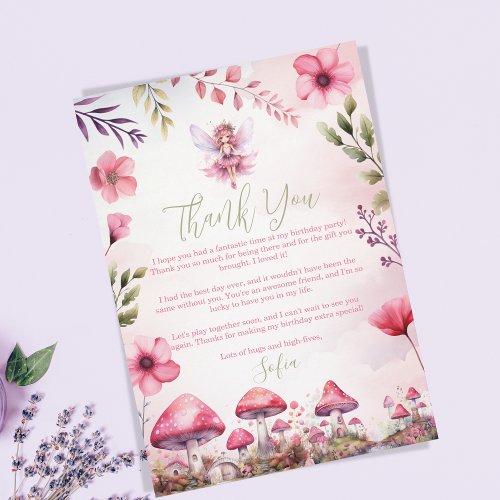 Fairy First Birthday Enchanted Forest Thank You Invitation