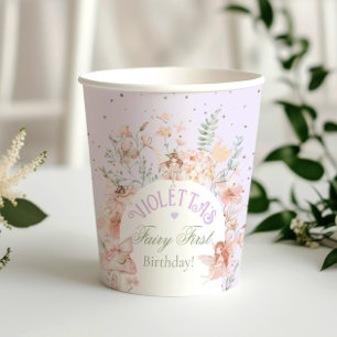 Fairy First Birthday Enchanted garden Lilac Paper Cups