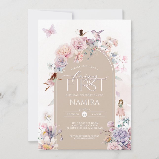 Fairy First Birthday Enchanted Garden Party Invitation (Front)