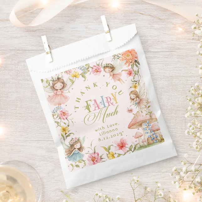 Fairy First Birthday Enchanted Garden Thank you Favor Bag (Clipped)