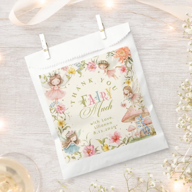 Fairy First Birthday Enchanted Garden Thank you Favor Bag (Clipped)