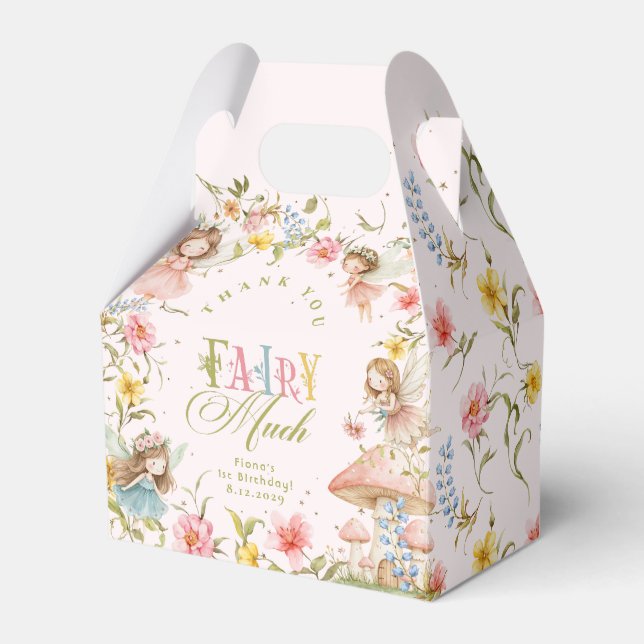 Fairy First Birthday Enchanted Garden Thank you Favor Boxes (Front Side)
