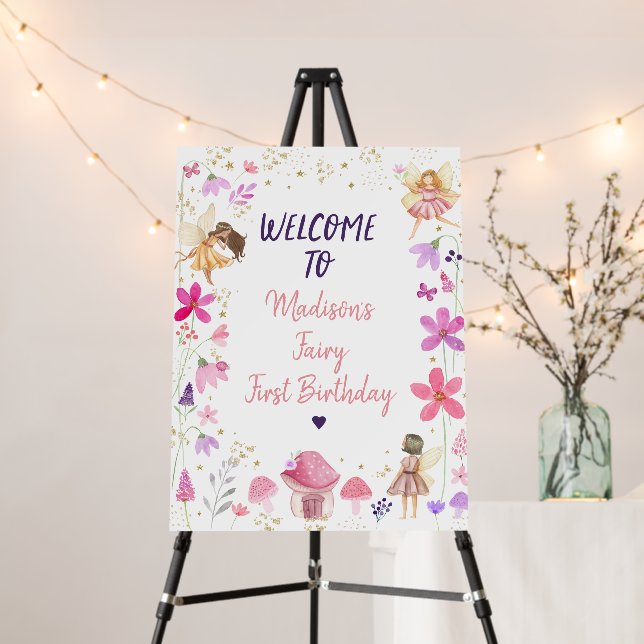 Fairy First Birthday Enchanted Garden Welcome Foam Board (In Situ (Stand))