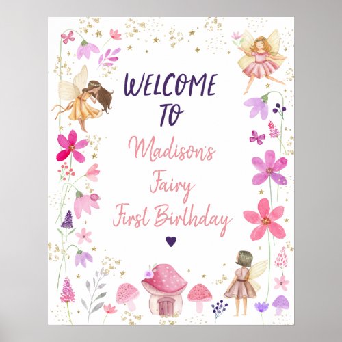 Fairy First Birthday Enchanted Garden Welcome Poster