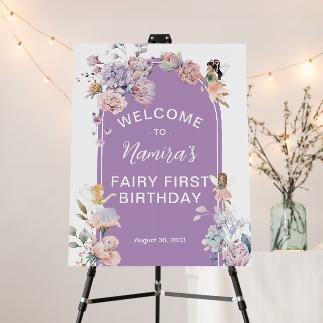 Fairy First Birthday Enchanted Garden Welcome Sign (In Situ (Stand))