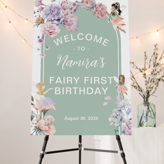 Fairy First Birthday Enchanted Garden Welcome Sign (In Situ (Stand))