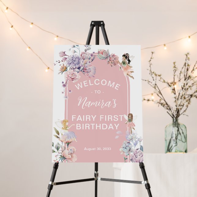 Fairy First Birthday Enchanted Garden Welcome Sign (In Situ (Stand))