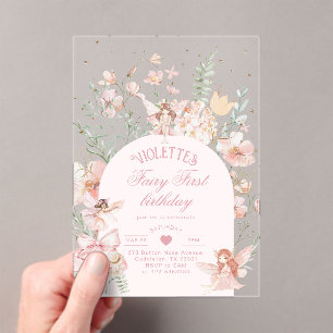 Fairy First Birthday Enchanted garden Whimsical Acrylic Invitations