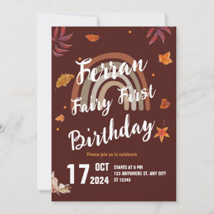 Fairy First Birthday Fall Boho Rainbow Invitation
