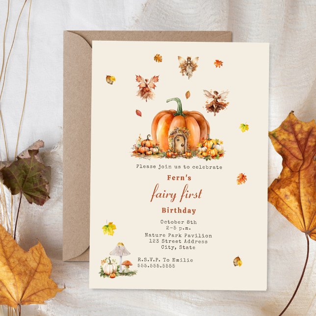 Fairy First Birthday Fall Woodland Pumpkin Invitation (Creator Uploaded)