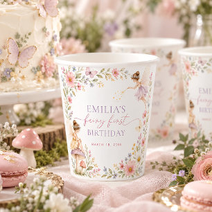Fairy First Birthday Floral Garden Personalized Paper Cups