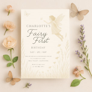 Fairy First Birthday Floral Watercolor Invitation