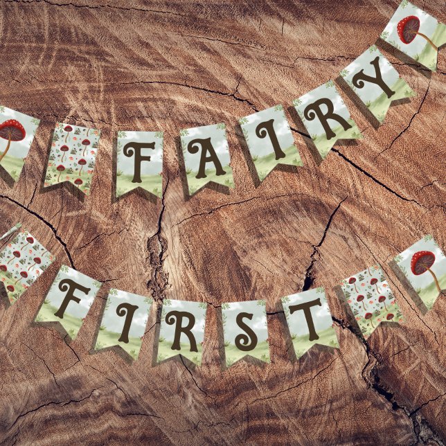 Fairy First Birthday Forest Garden Mushroom Bunting Flags (Fairy First Birthday Bunting)