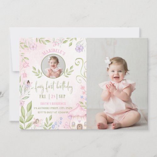 Fairy First Birthday Forest Mushroom Photo Invitation