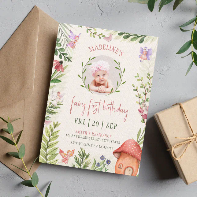 fairy-first-birthday-forest-mushroom-photo-invitation-zazzle