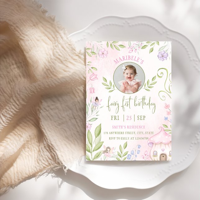 Fairy First Birthday Forest Mushroom Photo Invitation (Creator Uploaded)