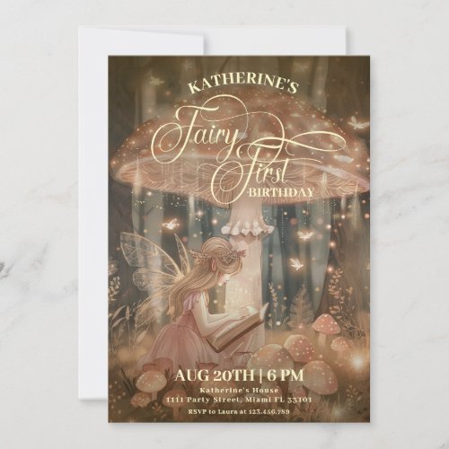 Fairy First Birthday Forest Mushroom Whimsical Invitation
