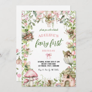 Fairy First Birthday Forest Watercolor Cute Girl Invitation