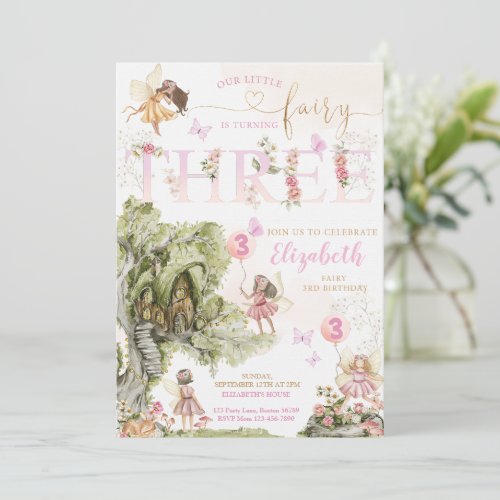 Fairy First Birthday Forest Watercolor Invitation