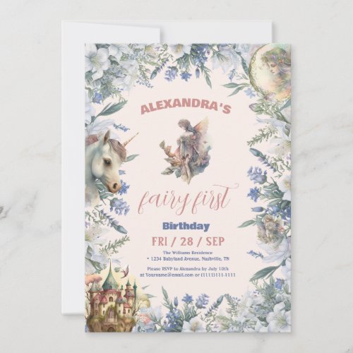 Fairy First Birthday Forest Watercolor Invitation