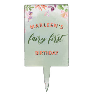Fairy First Birthday Forest Watercolor Mushroom Cake Topper