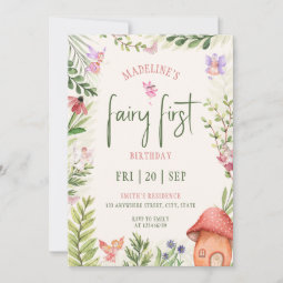 Fairy First Birthday Forest Watercolor Mushroom Invitation | Zazzle