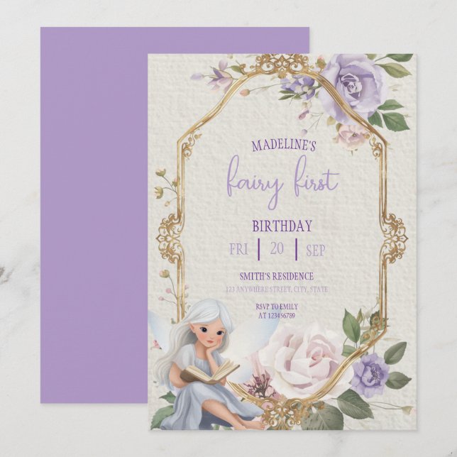 Fairy First  Birthday Forest Watercolor Mushroom  Invitation (Front/Back)