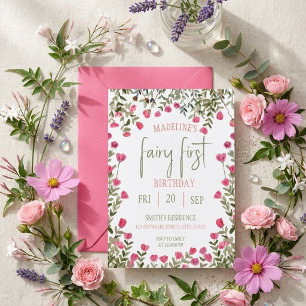Fairy First Birthday Forest Watercolor Mushroom Invitation