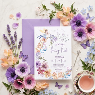 Fairy First Birthday Forest Watercolor Mushroom Invitation