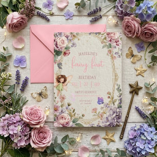 Fairy First Birthday Forest Watercolor Mushroom Invitation
