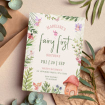 Fairy First Birthday Forest Watercolor Mushroom  Invitation
