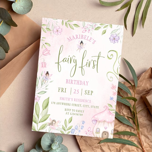 Fairy First Birthday Forest Watercolor Mushroom Invitation (Creator Uploaded)