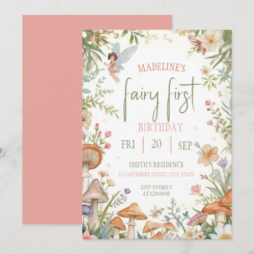 Fairy First  Birthday Forest Watercolor Mushroom 