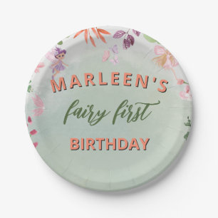 Fairy First Birthday Forest Watercolor Mushroom Paper Plates