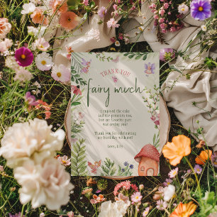 Fairy First Birthday Forest Watercolor Mushroom Thank You Card