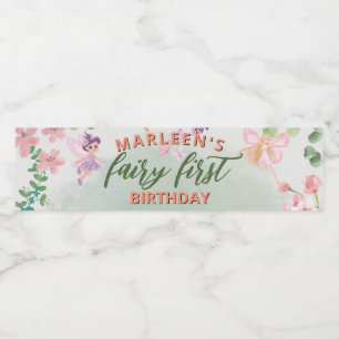 Fairy First Birthday Forest Watercolor Mushroom Water Bottle Label